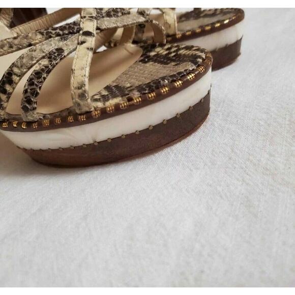 Jimmy Choo Python Print London Tone Block Heel Sandals Women's Size 39.5 Classic - Picture 6 of 12